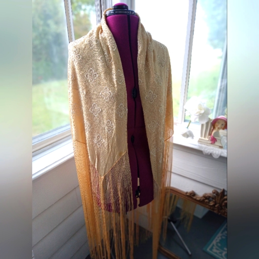 1960s shawl vintage piano cover embroidered flowers funky boho wrap